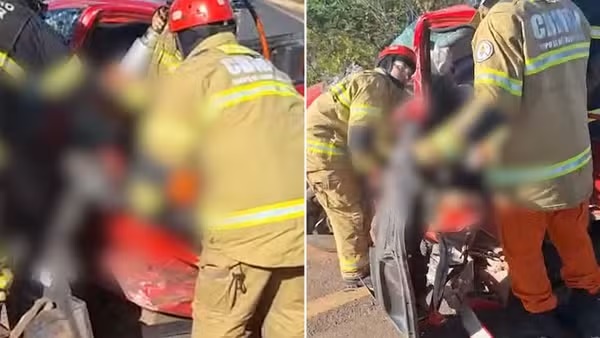 Motorista fica preso às ferragens de carro e é resgatado após acidente grave com caminhão no Piauí